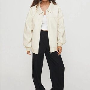 Princess Polly Goldsmith Faux Leather Bomber Jacket-cream